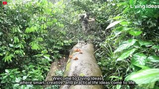 Man Builds a Secret Shelter Hidden Inside a Giant Fallen Tree | Start to Finish