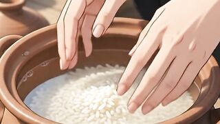 A girl is making water rice