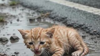 Saving a Helpless Kitten from the Heavy Rain! 🌧️🐱
