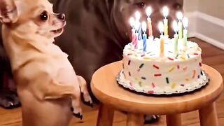 Little Dog Can't Blow Out the Candles… Big Dog's Hilarious Trick Wins! 🎂🐶😂