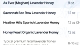 Megan's honey costs 40-300% more than similar raw lavender honeys—why