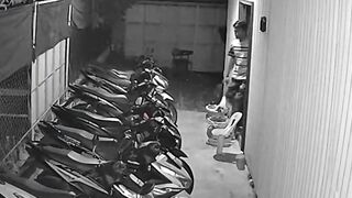 CCTV Security Camera Night Vision Footage of Motorbike Parking