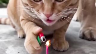 Cat and Dog's Firecracker Surprise! 🐱🐶💥😂