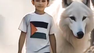 A boy with a white wolf