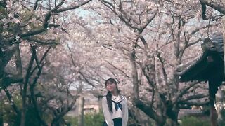 Cherry Blossom Walk – Schoolgirl Under Sakura Trees | Spring Scenery