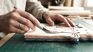 Artist cutting paper funny cat ASMR
