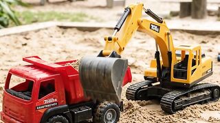 Toy Excavator Loading Sand into Dump Truck | Construction Toys in Action