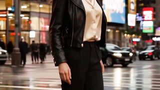 A Beautiful Girl Fashion Model in Times Square Walking