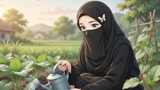 Peaceful Village Garden Morning | Muslim Woman Caring for a Vegetable Garden | Studio Ghibli Style AI Animation