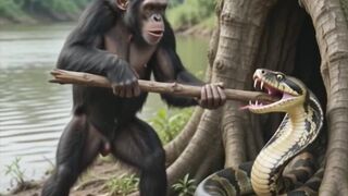 Brave Chimp Saves a Helpless Calf from a Giant Python!