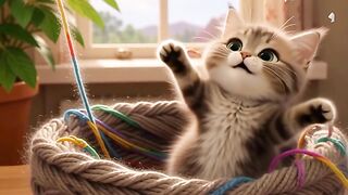 Adorable Kitten Playing with Colorful Yarn! 🐱🧶 | Cutest Cat Moments Ever