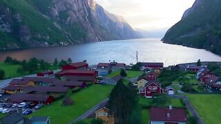 Golden Hour in a Norwegian Fjord | Aerial Scenic Relaxation