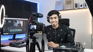 Man speaking towards camera microphone