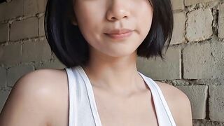 Natural Portrait of a Young Asian Woman in White Tank Top with Soft Daylight