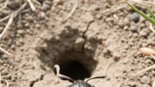 The ant is going underground to its own home with a camera.