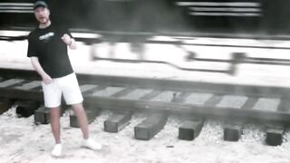 Train Vs Giant Pit Survival Gone Wrong 🤯 #mrbeast #survival #challenge