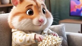 Cute Hamster Eating Popcorn While Watching TV 🍿📺 | Funny 3D Animation