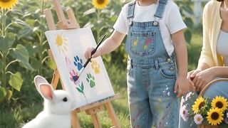 Little Artist Complains About a Curious Bunny Painting on the Canvas #kidartist #kidart #kidsimagin