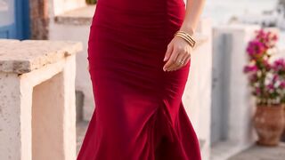 Red Dress in Santorini 🇬 Golden Hour Magic ✨