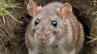 Super Cute Rat Digging a Burrow in the Grass 🐀
