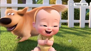 Cute baby playing with doggy