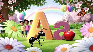 preschool children (ages 3–7) teaching the English letter "A".