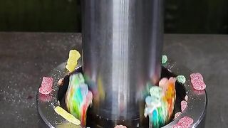 Hydraulic Press Crushing Colorful Beads Layers - Satisfying ASMR