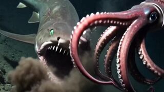 Shark vs. Giant Squid: Clash in the Deep Ocean