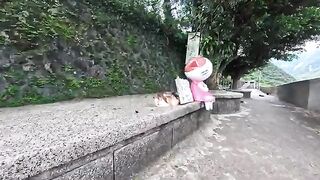Step out of the station and you're greeted by a giant cat statue! Sometimes, there's even a real cat right next to it.