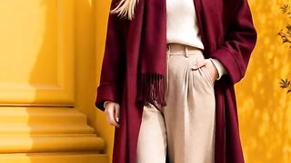 Luxury Winter Fashion Outfit 2026 | Elegant Burgundy Coat & Mustard Yellow Style