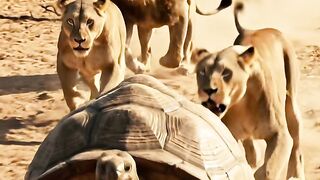 Lion and tortoise