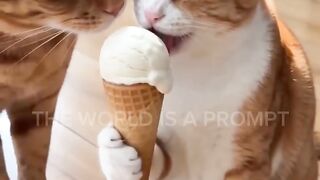 A Little Cat Not Sharing the ICE Creem Funny Video