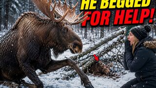 Giant Wild Moose Begs Woman to Save His Trapped Baby 🥺🦌❄️ #shorts