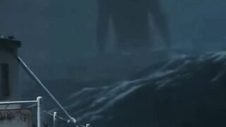 A giant creature in the middle of the dark sea