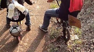 Los pedal in forest by mini bike