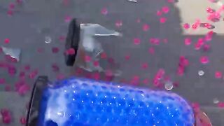 Breaking Blue and Pink glass bottles Crushing Crunchy Soft Things