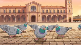 Dinner time for pigeons