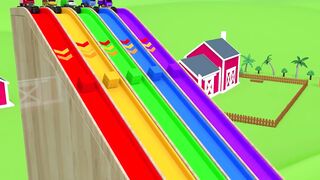 Learn Colors with 5 Street Vehicles and Assembly Fruit Wheels Flying Cars Pretend Play Toys for kids