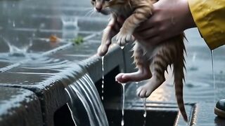 Boy rescues kitten from storm