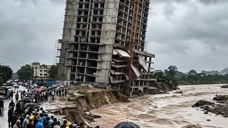 Building Collapsed Into Flood River! 😱 Unbelievable Disaster Scene
