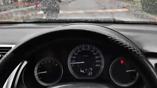 Car drive in rainy weather