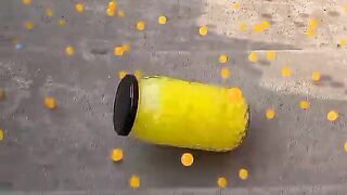 Breaking Orange vs Yellow glass Bottle Crushing Soft things