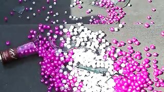 Breaking Pink yellow glass Bottles Crushing Crunchy Soft things