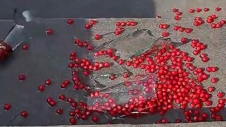 Breaking Red Glass Bottles! Crushing Crunchy & Soft things