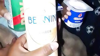 Having drinks indoors with my mom and babies