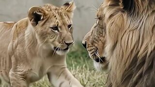 Father Lion Tries to Rest... But Cub Has Other Plans! 🦁🐾