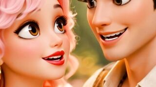 Magical disney style couple dancing in a romantic rose garden