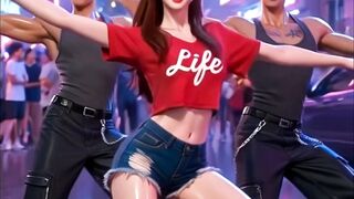 Energetic K-pop style dance routine on a neon neon city street