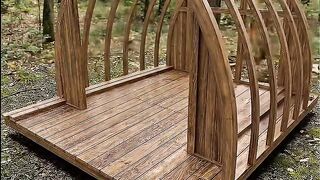 This woman built a unique log cabin in the middle of the forest.