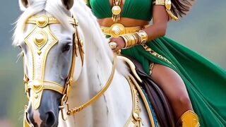 The Royal Ride: Emerald Goddess on a Majestic White Horse